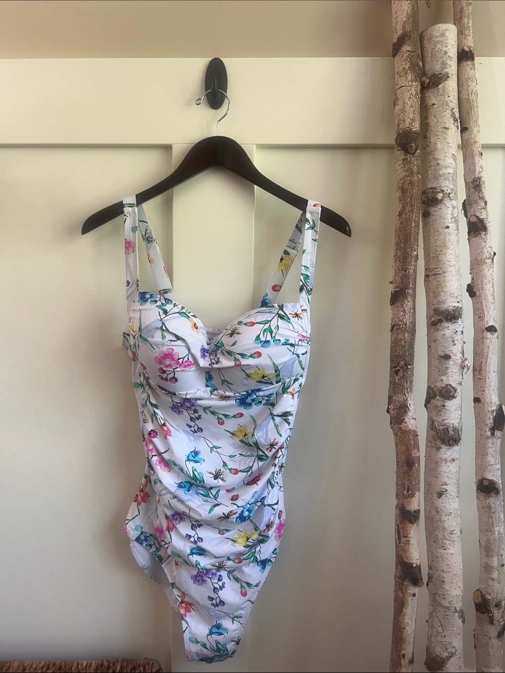 Betsey Johnson White Floral Ruched One-Piece Swim